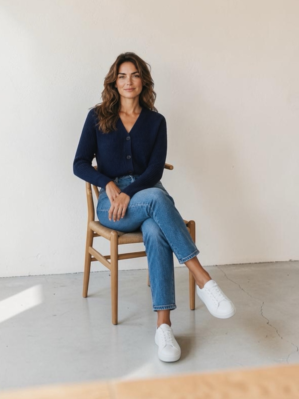 No Boundaries Navy Ribbed V-Neck Button Cardigan - Picture 8 of 10